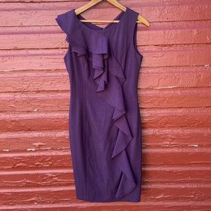 Calvin Klein Deep Purple Plum Ruffle Sheath Dress Women's Size 4